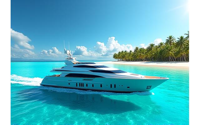 Superyacht cruising through crystal clear waters