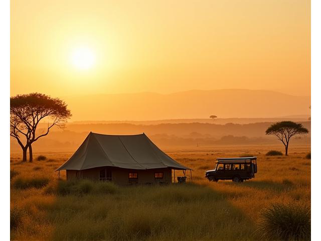 Family with guides at a luxury safari camp