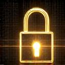 Digital lock icon with binary code background